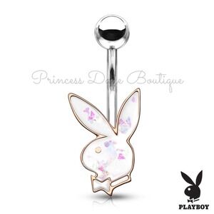 Playboy Bunny Rose Gold White Opal Belly Button Ring Navel Piercing